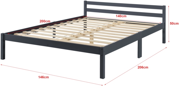 Holzbett Nakkila 140x200 cm Doppelbett mit Kopfteil Dunkelgrau en. casa Bild 4