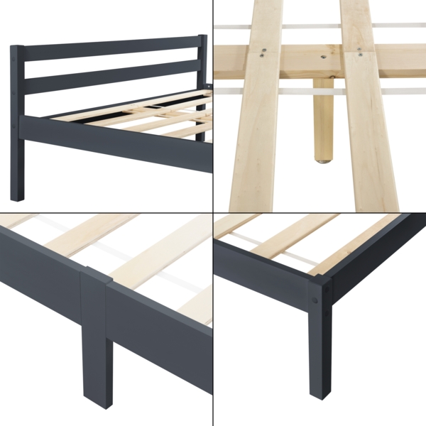 Holzbett Nakkila 140x200 cm Doppelbett mit Kopfteil Dunkelgrau en. casa Bild 6