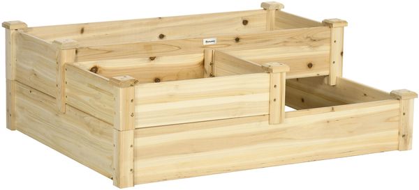 Flieks 3-stufiges Blumenkasten aus Tannenholz, Hochbeet & Kräuterbeet, 108 x 88 x 36 cm, Natur