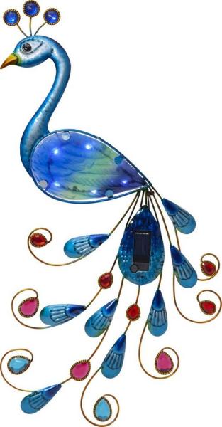 Solar-Wandleuchte ,Peakock', Solardeko mit Pfau, bunt, 6 LEDs, kaltweiß, H 52cm