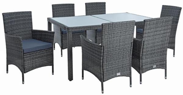 Poly-Rattan Sitzgruppe Essgruppe Gartenmöbel Set 6 Per. Gartenset Anthrazit-Grau