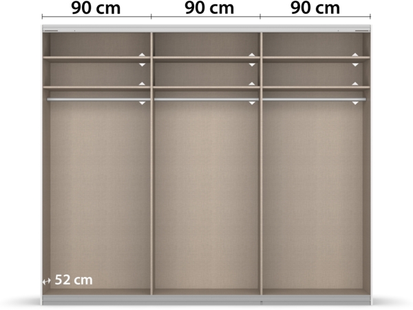 rauch Quadra, Kleiderschrank, Schiebetürenschrank, 2-türig, mit Spiegel, mit 3 Kleiderstangen und 6 Einlegeböden, Farbe Weiß, BxHxT 271x229x62cm Bild 6