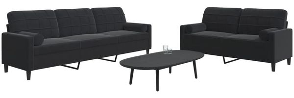 vidaXL 2-tlg. Sofagarnitur mit Kissen und Nackenrollen Schwarz Samt 3278496