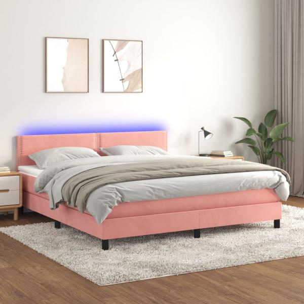 vidaXL Boxspringbett mit Matratze & LED Rosa 180x200 cm Samt 3134362