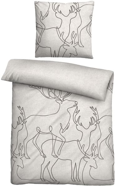 biberna Melange-Flanell Bettwäsche 0840517 HIRSCH, grau, 1x 135x200 cm + 1x 80x80 cm