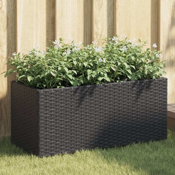 Pflanzkübel 2 pcs, Blumentopf, Hochbeet mit 2 Töpfen Schwarz 72 x 30 x 32 cm Poly Rattan