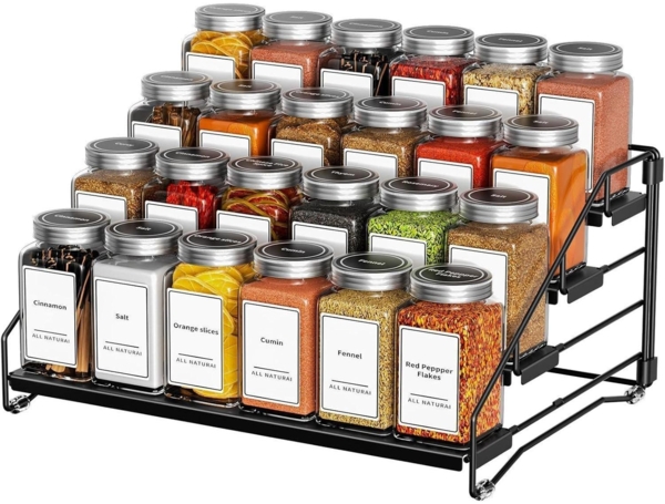 Gewürzregal 4 Etagen Schwarz ohne Bohren stapelbar Organizer - 1er Pack