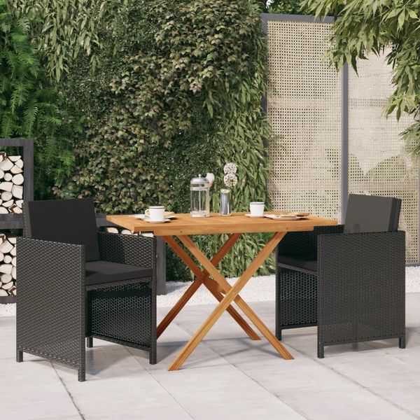 vidaXL 3-tlg. Garten-Essgruppe mit Kissen Schwarz 3094302