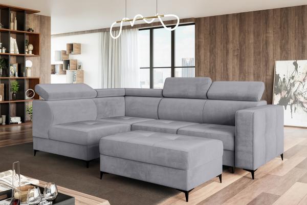 MEBLINI Schlafcouch mit Bettkasten - DORIAN - 263x232x89cm Links - Grau Samt - Ecksofa mit Schlaffunktion - Sofa mit Relaxfunktion und Kopfstützen - Couch L-Form - Eckcouch - Wohnlandschaft