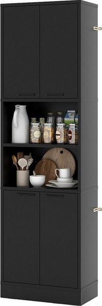KOMFOTTEU Küchenbuffet Buffetschrank Vorratsschrank mit 4 Türen & offenen Ablagen