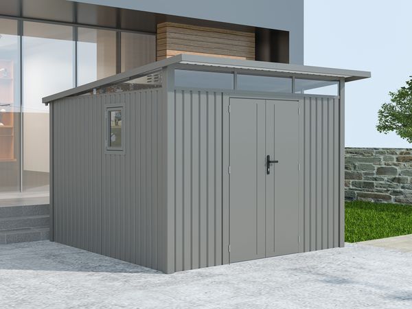 Metall Gerätehaus Modell Skylight 7,56 m² Alu Grau