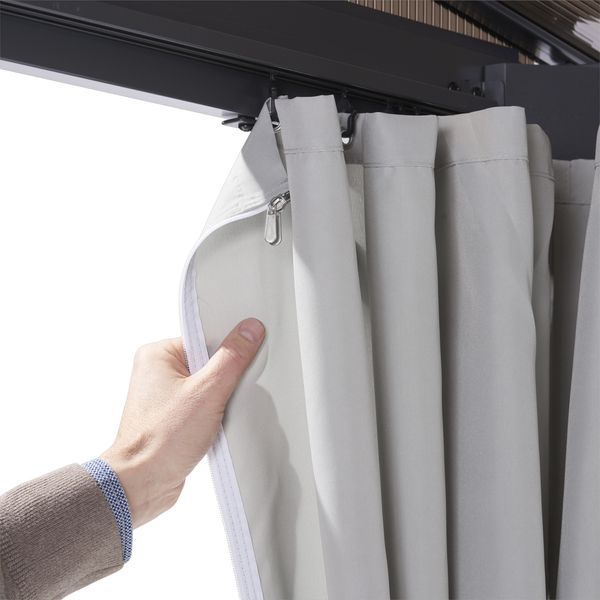 LECO 4er-Set Polyester-Seitenvorhänge lichtgrau für Terrassenüberdachung MELANIE 4x3 m