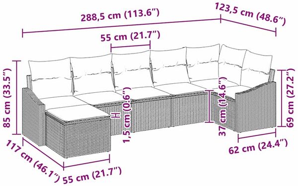vidaXL Sofa Set mit Kissen 7 pcs Braun Poly Rattan 3346808 Bild 9