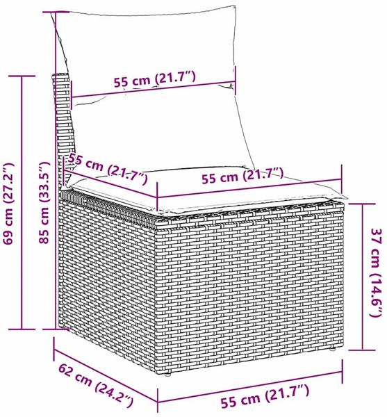 vidaXL Sofa Set mit Kissen 7 pcs Braun Poly Rattan 3346808 Bild 11