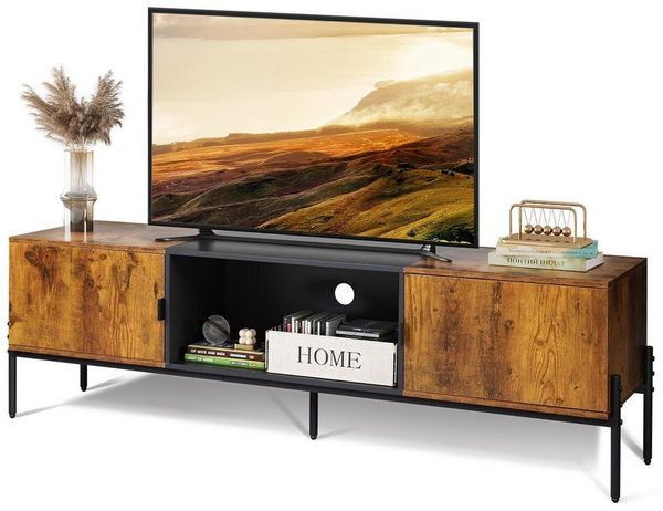 WLIVE Lowboard TV-Schrank für Fernseher bis zu 65 Zoll, 147 x 37 x 43 cm (TV Board mit Offenen Stauraum), Lange 147 cm Fernsehtisch für Wohnzimmer, Industrie-Design
