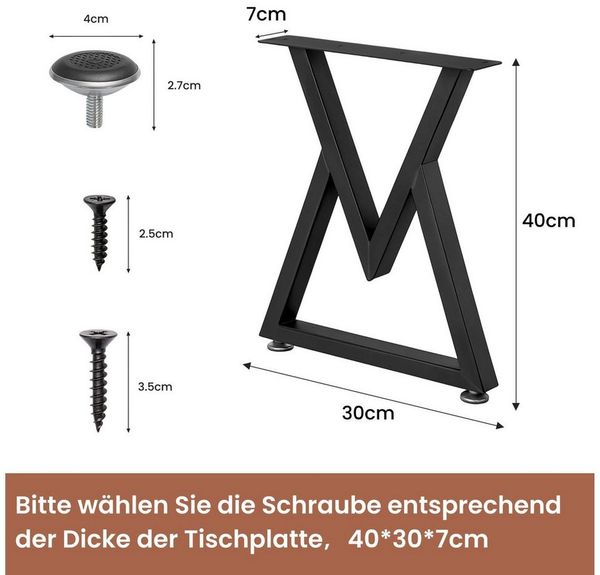 Youyijia Tischbein 2er-Set Tischbeine, Metall, Schwarz, Bankgestell, V-Typ