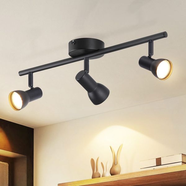 ZMH Deckenstrahler 3 Flammig Deckenlampe Flur - Schwarz Deckenleuchte Modern Design Innen Strahler Metall GU10 Deckenspots 350°Schwenkbar Spots für Schlafzimmer Wohnzimmer Küche(Ohne Leuchtmittel)