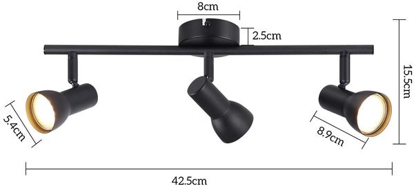 ZMH Deckenstrahler 3 Flammig Deckenlampe Flur - Schwarz Deckenleuchte Modern Design Innen Strahler Metall GU10 Deckenspots 350°Schwenkbar Spots für Schlafzimmer Wohnzimmer Küche(Ohne Leuchtmittel) Bild 4