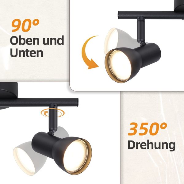 ZMH Deckenstrahler 3 Flammig Deckenlampe Flur - Schwarz Deckenleuchte Modern Design Innen Strahler Metall GU10 Deckenspots 350°Schwenkbar Spots für Schlafzimmer Wohnzimmer Küche(Ohne Leuchtmittel) Bild 2