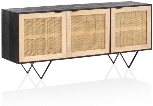 Sideboard 175x75x45 cm Mango Massivholz / Rattan Kommode mit 3 Türen, Hoher K...