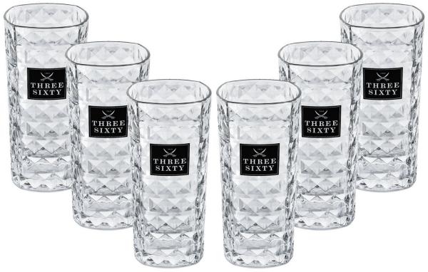 Three Sixty Vodka Longdrink Glas Gläserset eckig - 6x 0,3L geeicht