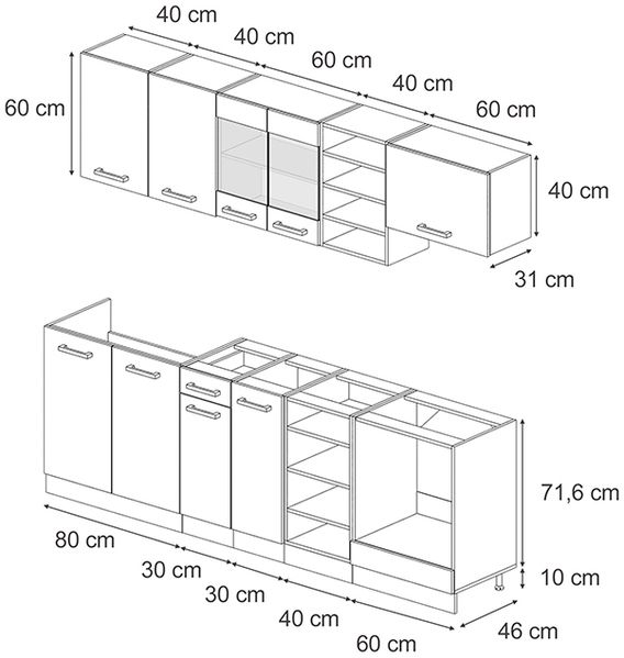 Küchenzeile R-Line Blau-Grau/Anthrazit 240 cm , AP Marmor Vicco Bild 3