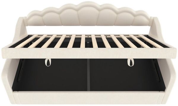 MODFU Polsterbett Daybett Funktionsbett (Hydraulisches Tagesbett mit Stauraum, 90x200cm, LED-Lichtleiste, Wellenkopfteil, Samtbezug, Einzelbett ohne Matratze), ohne Matratze