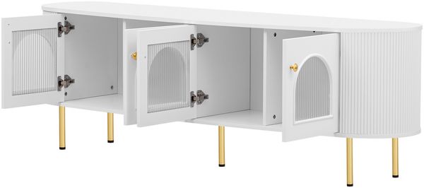 TV-Schrank 170 cm Weiß-Gold mit Glastüren, Wellenstruktur & Dämpfungsscharnieren, moderner Fernsehtisch mit Kabelführung Bild 10