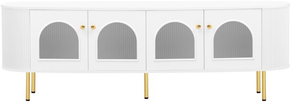 TV-Schrank 170 cm Weiß-Gold mit Glastüren, Wellenstruktur & Dämpfungsscharnieren, moderner Fernsehtisch mit Kabelführung Bild 9