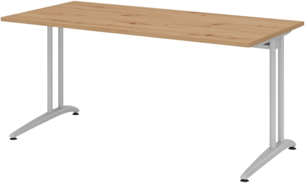 bümö Schreibtisch Serie 160x80 cm, Tischplatte aus Holz in Asteiche, Gestell aus Metall in Silber - PC Tisch, Computertisch für's Büro, Office Bürotisch, BS-16-R