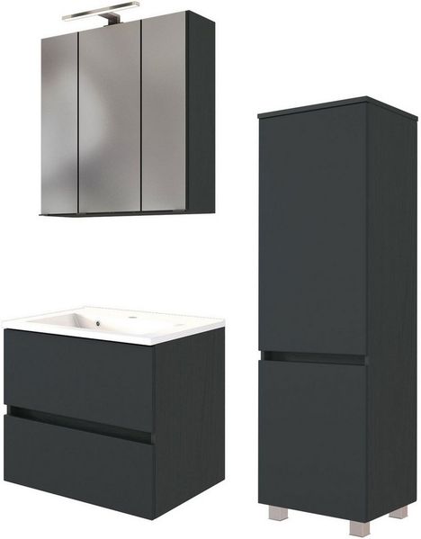 welltime Badmöbel-Set Welltime Möbel Baabe Waschtisch-Set 3tlg. oder 5tlg, (3-St), gedämpfte Scharniere und Softclose-Funktion, inklusive LED-Beleuchtung