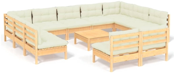 vidaXL 12-tlg. Garten-Lounge-Set mit Creme Kissen Massivholz Kiefer 3097217