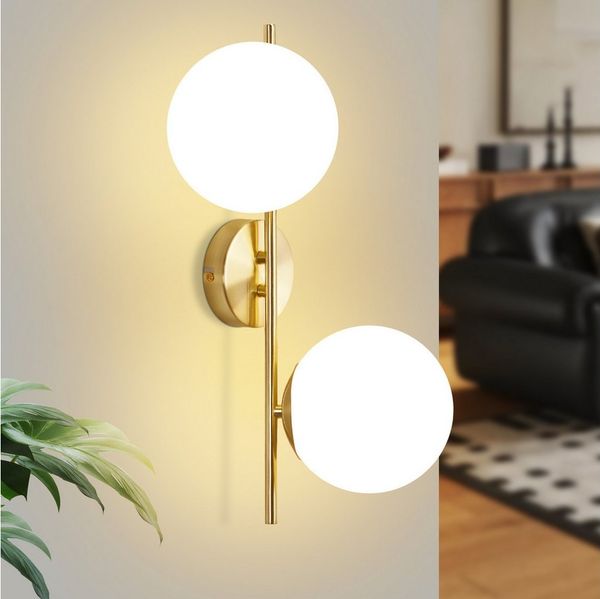 Nettlife Wandleuchte Innen Schlafzimmer Vintage Gold Glas Nachttischlampe Treppenhaus, ohne Leuchtmittel, Wandbeleuchtung für Flur Wohnzimmer Wall Bett