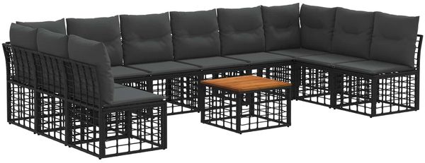 vidaXL Outdoor-Sofagarnitur 11 pcs Schwarz und Dunkelgrau Polyester 3437543