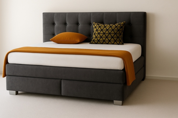 A&J MöbelLand Boxspringbett VERONA 120 x 200 cm mit zwei 7-Zonen-Taschenfederkernmatratzen und gepolstertem Kopfteil. Farbe: Anthrazit