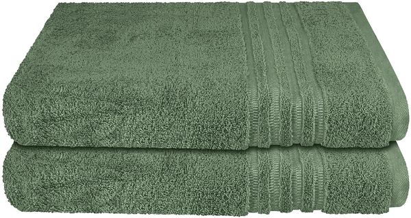 Schiesser Frottier Duschtücher Milano im 2er Set aus Flauschiger, hautfreundlicher Baumwolle, Made IN Green, Farbe:Dunkelgrün, Größe:70x140 cm