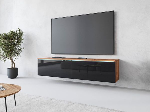 INOSIGN Lowboard LOWBOARD D, wahlweise mit oder ohne Beleuchtung, modernes TV-Board ohne Griffe, mit viel Stauraum,stehend und hängend
