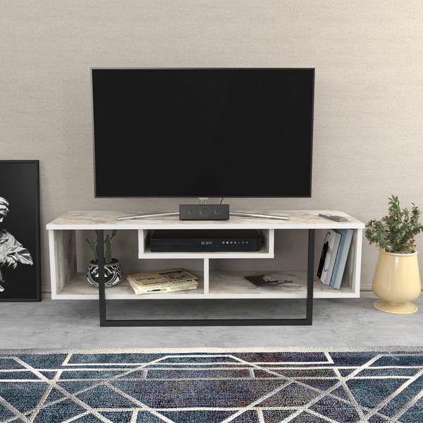 Hanah Home Stylish TV Stand, 120 cm, White & Black | 100% Melamine Coated Particle Board, 18 mm Thick | Modern Design for Living Room & Entertainment Spaces