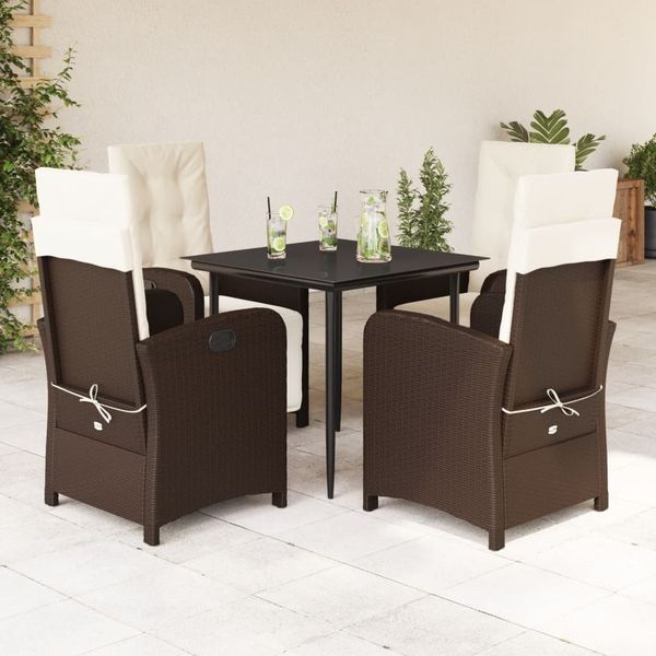 vidaXL 5-tlg. Garten-Essgruppe mit Kissen Braun Poly Rattan 3212332