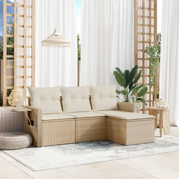 vidaXL 4-tlg. Garten-Sofagarnitur mit Kissen Beige Poly Rattan 3252405