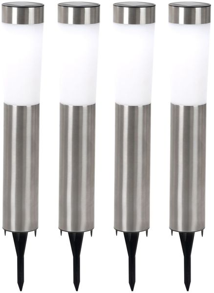 4er Set LED Solarleuchte, Edelstahl, Erdspieß, H 56 cm