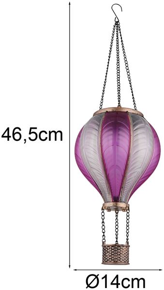 LED Solarleuchte, Heißluftballon, pink, Feuer Effekt, H 46,5 cm Bild 3