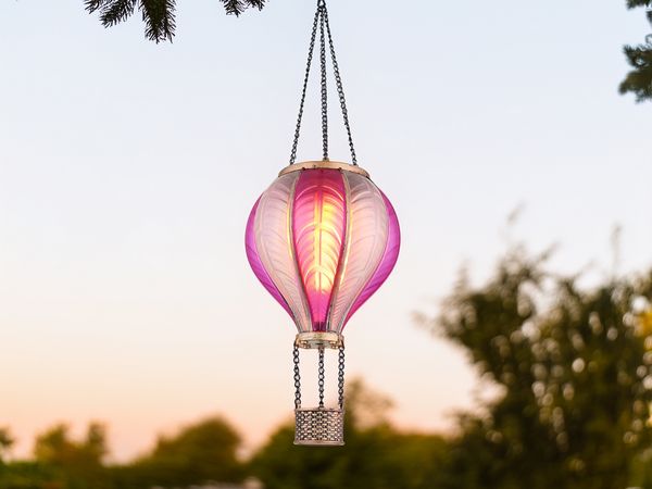 LED Solarleuchte, Heißluftballon, pink, Feuer Effekt, H 46,5 cm