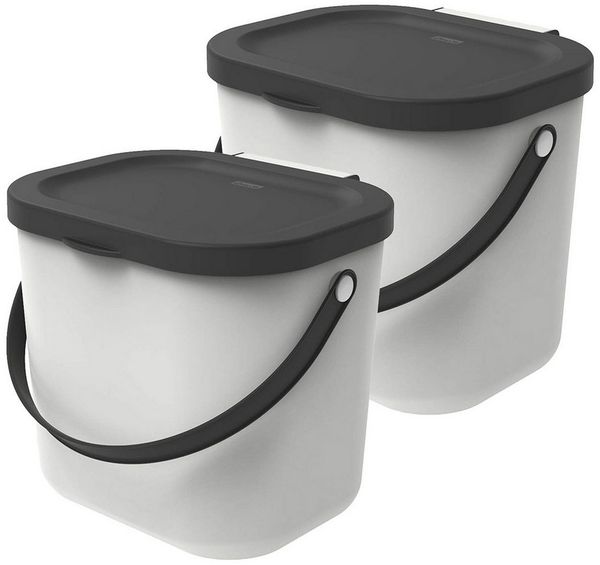 ROTHO Biomülleimer Albula 2er-Set Komposteimer 6l – kompakte Müllbehälter ideal für Küche, Stapelbar, mit Griff & Deckel – 6 l Recycling-Set für jeden Raum