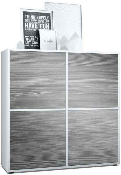 Highboard Cuba V2 Schrank 104 x 105,5 x 35,5 cm Sideboard mit 8 Fächern, Korpus in Weiß matt / Fronten in Avola-Anthrazit