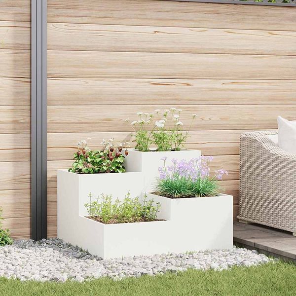 vidaXL Gartenblumentopf Weiß 100 x 100 x 60 cm Stahl 865863
