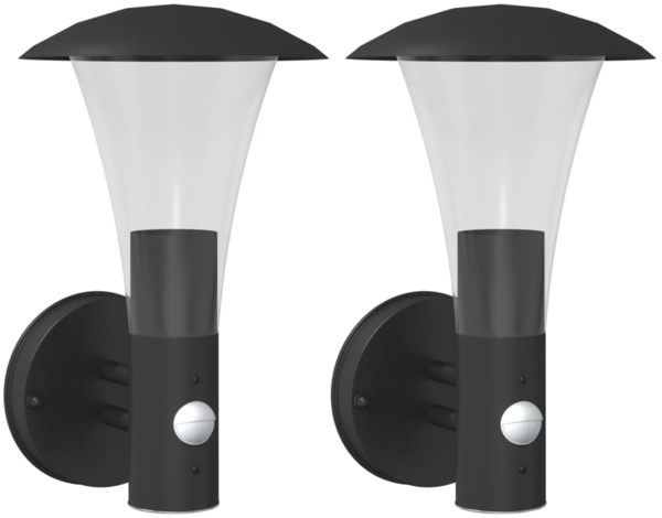 vidaXL Außenwandleuchten mit Bewegungsmelder 2 Stk. Schwarz Edelstahl 4006243
