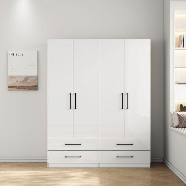 OTTO home Kleiderschrank Sylt Schlafzimmerschrank Garderobe Schrank hochglanz (Drehtürenschrank mit 4 Schubladen und 4 Türen) Schrank in Breite 160 mit viel Stauraum