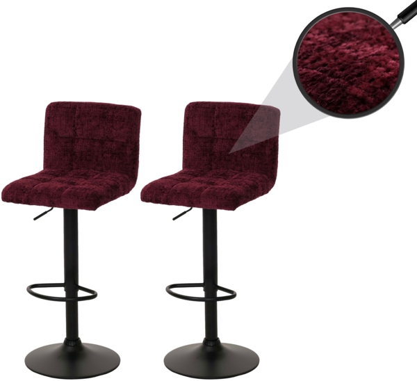 2er-Set Barhocker HWC-G87, Tresenhocker Barstuhl, höhenverstellbar drehbar, Stoff Chenille (465g/m²) FSC® ~ bordeaux