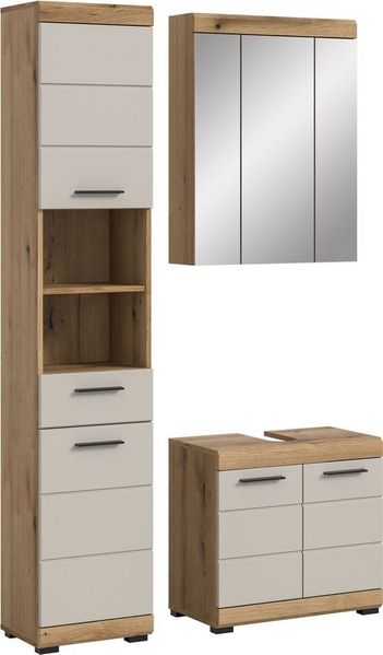 welltime Badmöbel-Set SIENA, 3 teilig, bestehend aus:, (Set, 3-St, TOPSELLER), Hochschrank, Waschbeckenunterschrank, Spiegelschrank